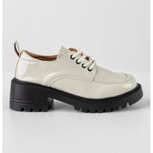 Pantofi de piele ecologica cu toc masiv - Negru/Alb optic