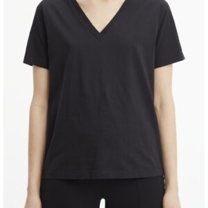 Tricou din bumbac cu decolteu in V - Negru