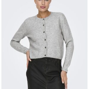 Cardigan tricotat fin cu nasturi - Gri deschis melange