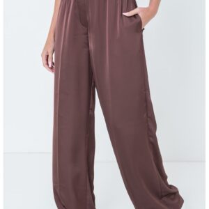 Pantaloni din satin cu croiala ampla - Rosu inchis