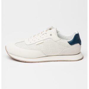 Pantofi sport din piele cu design perforat - Gri deschis/Alb murdar/Bleumarin