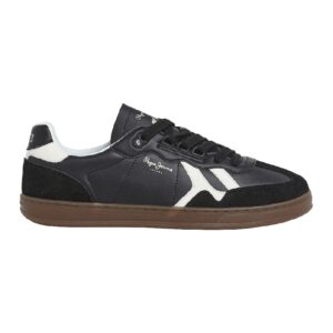 Pantofi sport din piele cu garnituri din piele intoarsa - Alb/Negru