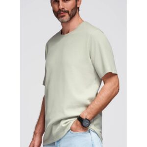 Tricou cu textura tip waffle si decolteu rotund OM-TSCT-0197 - Verde fistic