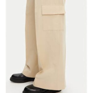 Pantaloni din stofa de dama - Bej - 57% acetat - 43% bumbac -