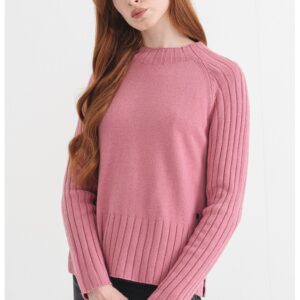 Pulover tricotat uni - Roz prafuit