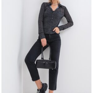Pulover uni cu nasturi - Negru melange