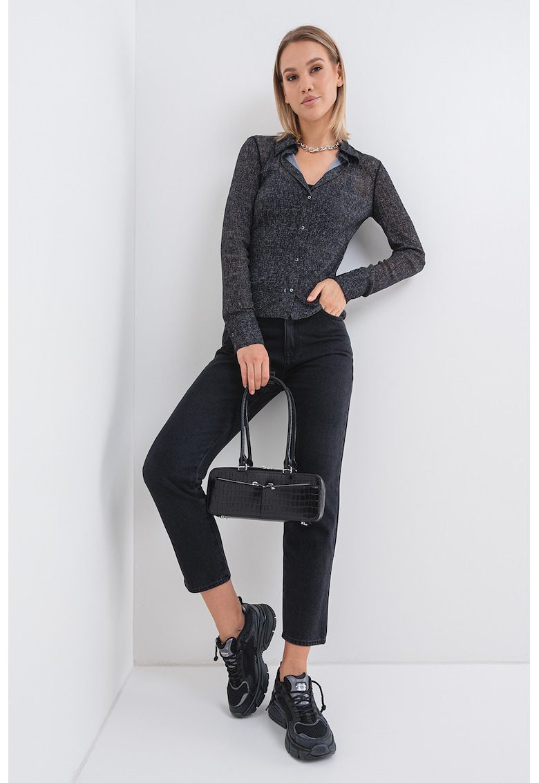 Pulover uni cu nasturi - Negru melange