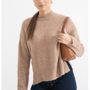 Pulover din amestec de lana cu maneci cazute - Maro deschis