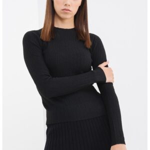 Pulover slim fit cu decolteu la baza gatului - Negru