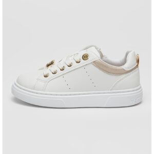 Pantofi sport low-cut din piele ecologica cu fermoar - Alb/Auriu