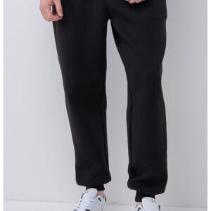 Pantaloni de trening din amestec de bumbac cu snur de ajustare - Negru