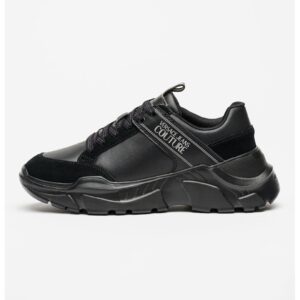 Pantofi sport cu talpa wedge si garnituri de piele ecologica - Negru