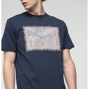 Tricou cu imprimeu pe piept - Maro taupe deschis/Bleumarin