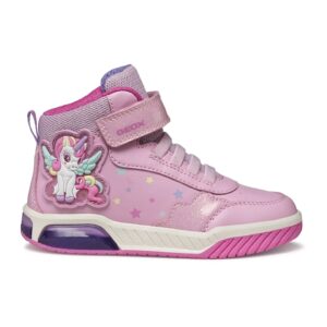 Pantofi sport cu velcro si LED-uri - Alb/Roz pastel/Albastru glaciar