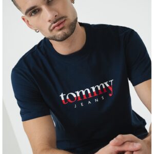 Tricou cu decolteu la baza gatului si imprimeu logo - Rosu/Alb/Bleumarin