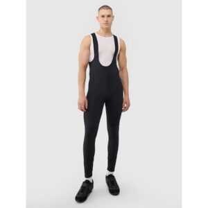 Pantaloni sport pentru ciclism - cu bretele - negru - insertie gel - talie inalta - 7/8