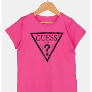 Tricou de bumbac cu imprimeu logo metalizat - Fucsia