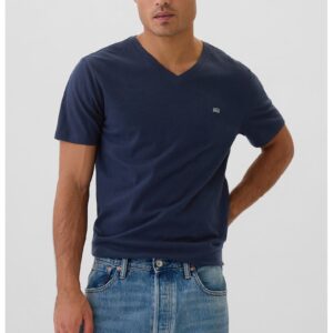 Tricou de bumbac cu decolteu in V - Bleumarin