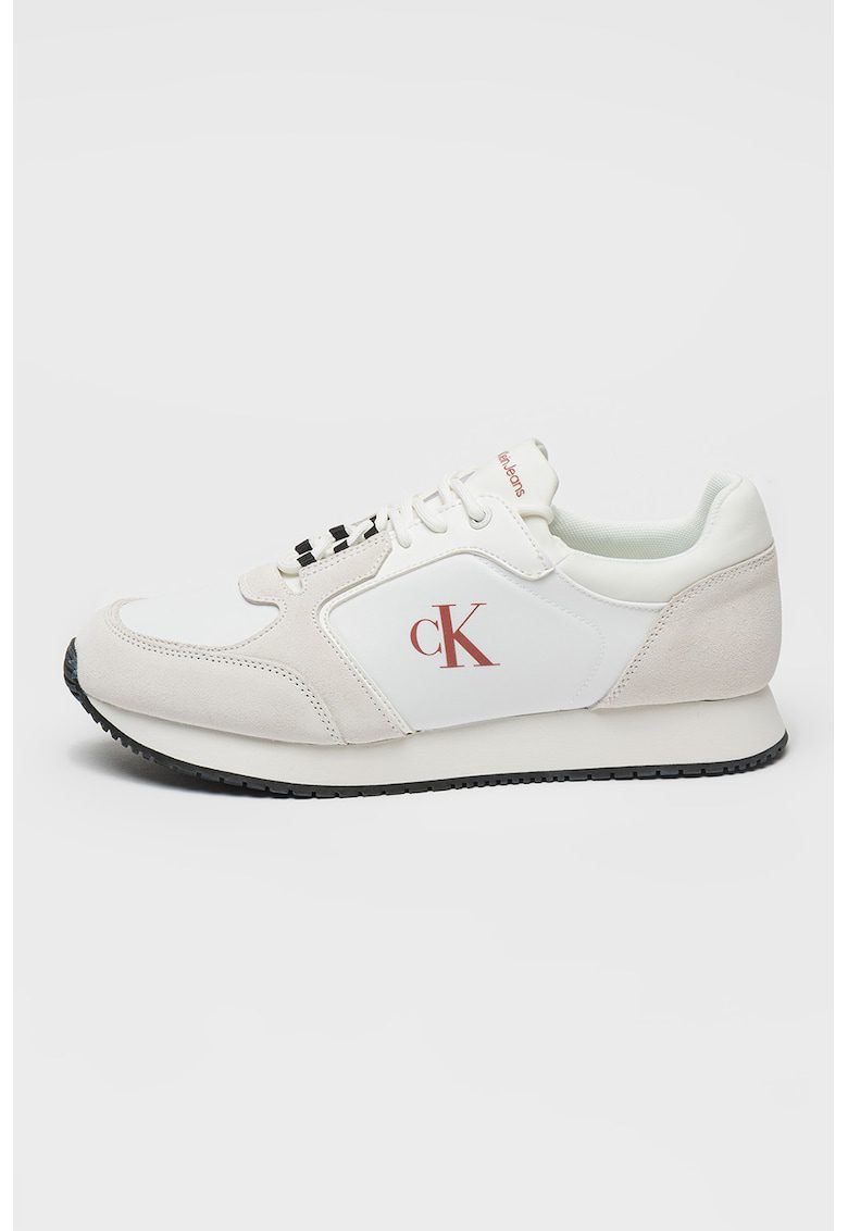Pantofi sport cu garnituri de piele intoarsa - Alb/Gri deschis