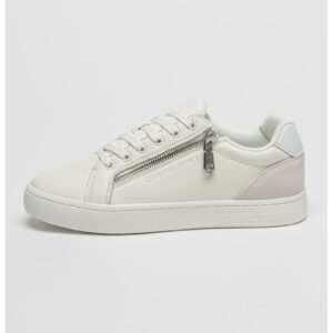 CALVIN KLEIN - Pantofi sport de piele cu detaliu cu fermoar - Alb
