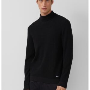 Pulover de bumbac cu guler inalt - Negru