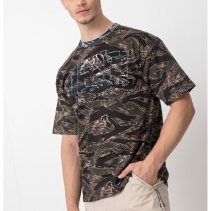 Tricou din bumbac cu logo si imprimeu camuflaj - Kaki inchis