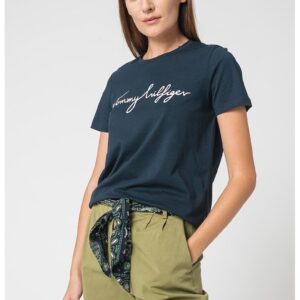 Tricou din bumbac organic cu imprimeu logo Heritage - Bleumarin