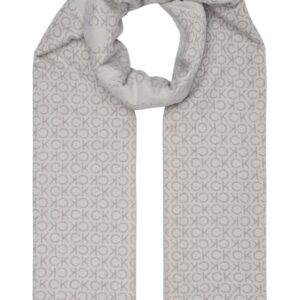 Fular cu imprimeu logo si terminatie franjurata - Gri deschis/Maro taupe deschis