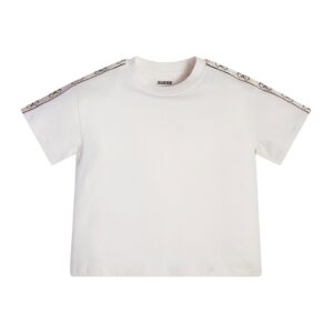 Tricou de bumbac cu segmente logo contrastante - Galben pal/Alb murdar