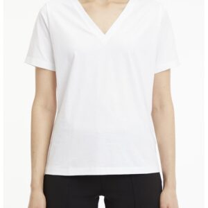 Tricou din bumbac cu decolteu in V - Alb optic