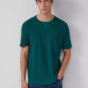 Tricou din bumbac cu decolteu la baza gatului - Verde inchis
