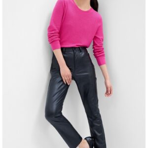 Pulover uni cu decolteu rotund - Fucsia