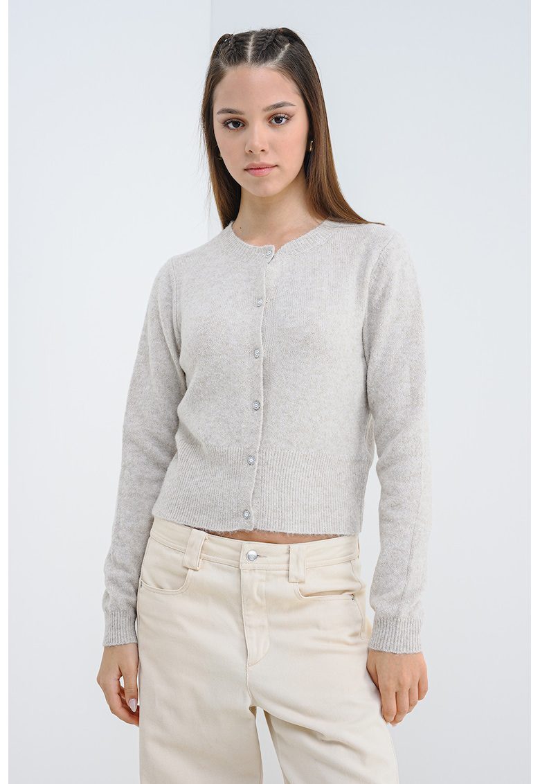 Cardigan din tricot cu nasturi - Bej melange