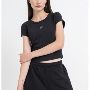 Tricou crop cu croiala slim fit - Negru
