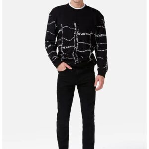 Pulover regular fit cu decolteu la baza gatului - Alb/Negru