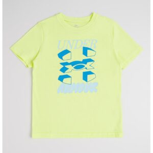 Tricou din amestec de bumbac cu imprimeu logo - Galben neon/Albastru