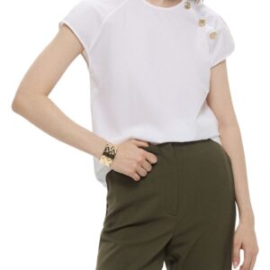 Tricou cu maneci raglan si nasturi decorativi Popeline -