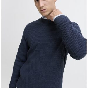 Pulover slim fit cu model texturat - Bleumarin