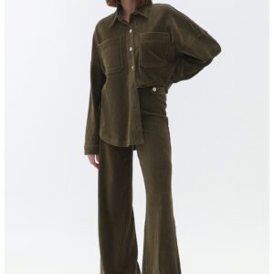 Pantaloni reiati evazati - Verde masliniu
