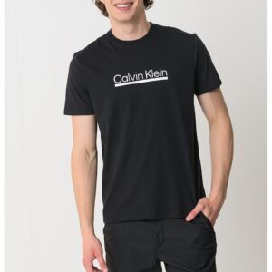 Tricou cu decolteu la baza gatului si imprimeu logo - Alb/Negru