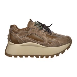 Pantofi sport flatform de piele cu garnituri de piele intoarsa - Maro deschis
