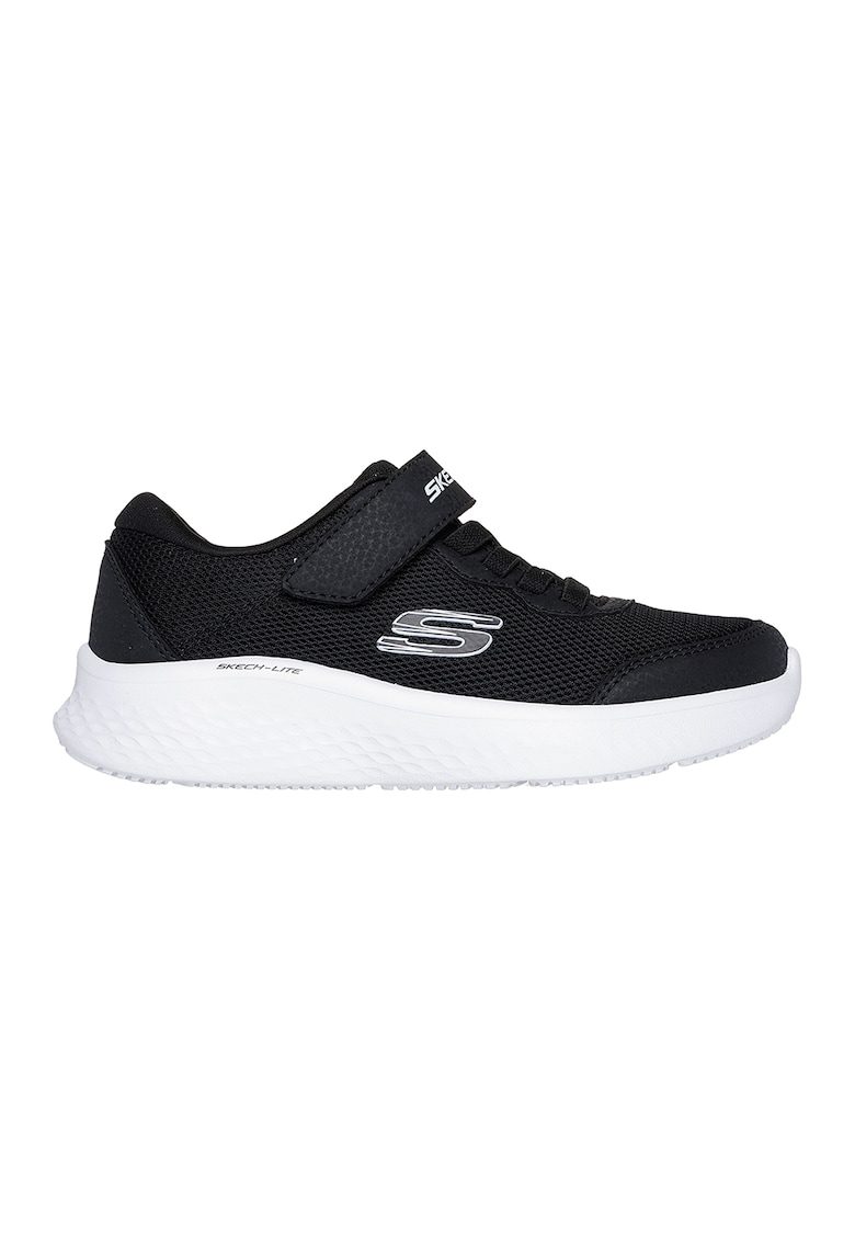 Pantofi sport Skech-Lite Pro cu insertii de piele ecologica si velcro - Negru/Alb optic