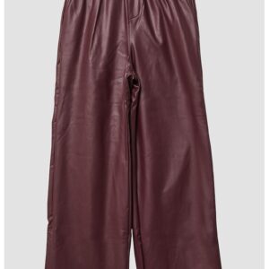 Pantaloni din piele ecologica cu croiala ampla si talie ajustabila - Visiniu