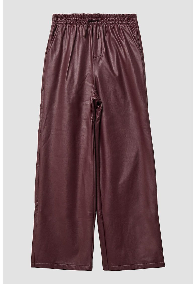 Pantaloni din piele ecologica cu croiala ampla si talie ajustabila - Visiniu