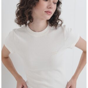 Tricou slim fit cu broderie logo - Alb