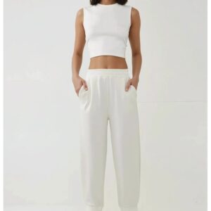 Pantaloni sport dama talie elastica - design modern - culoare natur - material textil