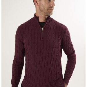 Pulover regular fit cu fenta cu fermoar - Visiniu