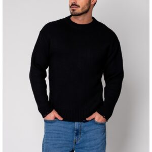 Pulover din mix de lana cu efect de rupturi Black New 19032 - Negru
