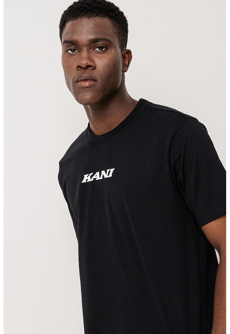 Tricou de bumbac cu decolteu la baza gatului - Alb/Negru/Galben