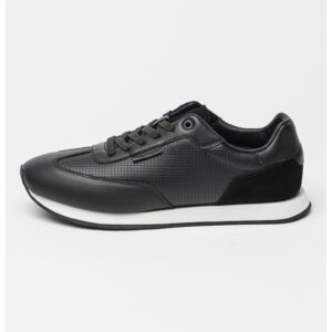 Pantofi sport din piele cu design perforat - Negru/Alb optic